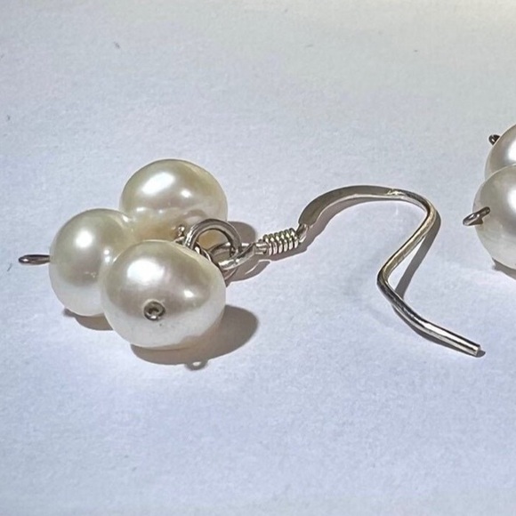 Vintage Solid 925 Sterling Silver drop Dangle earrings with Genuine Pearls - Picture 9 of 10